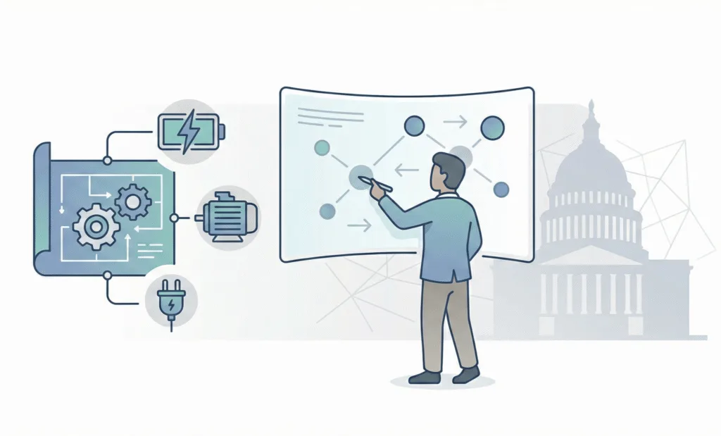 Vector illustration of EV curriculum design and instructor training for education and government partners.