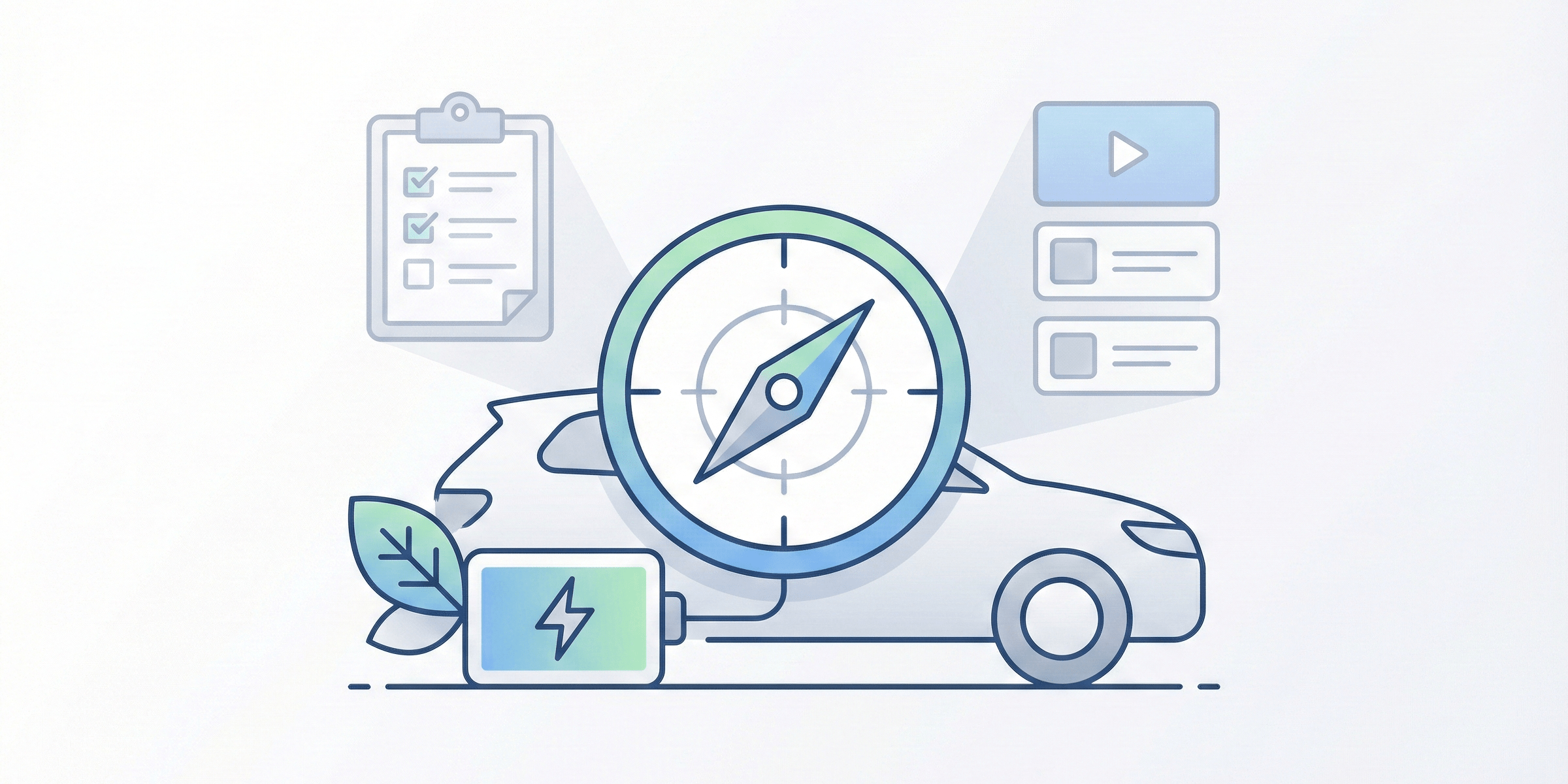 Vector illustration of a target icon with EV and sustainability symbols representing GNEA’s mission.